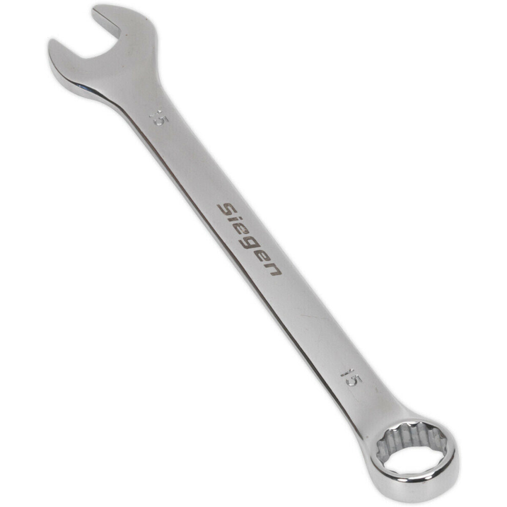 Hardened Steel Combination Spanner - 15mm - Polished Chrome Vanadium Wrench