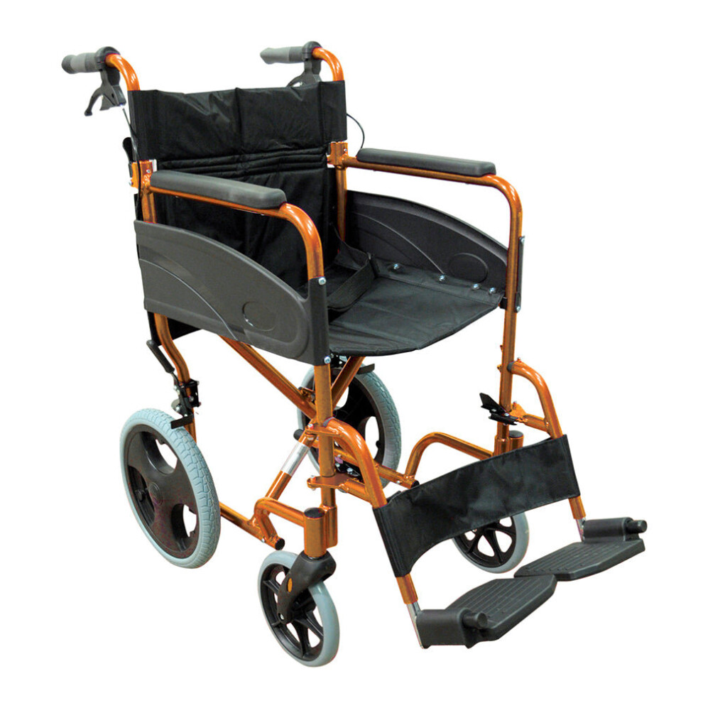 Lightweight Aluminium Compact Attendant Propelled Transport Wheelchair - Orange