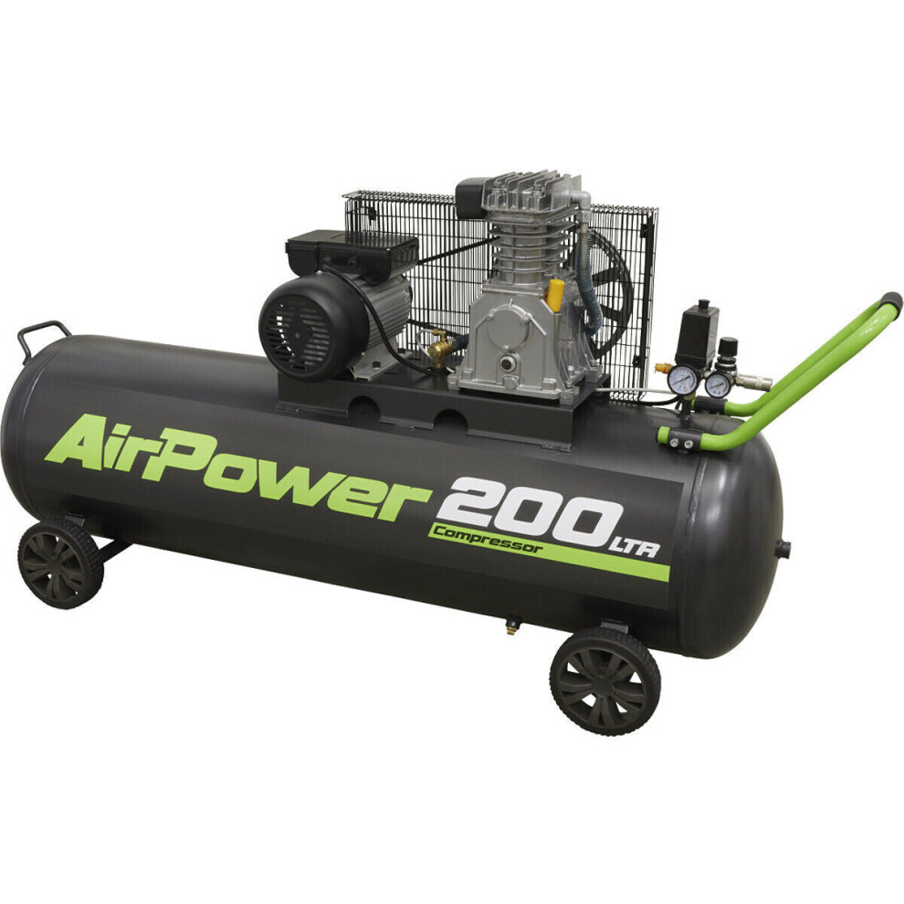 200 Litre Mobile Belt Drive Air Compressor - 3hp Motor - Quick Release Coupling