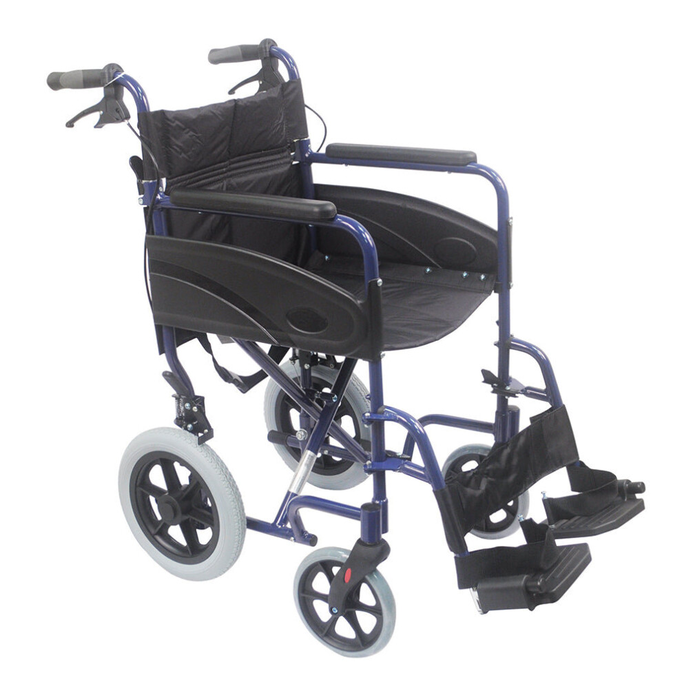Loops Lightweight Aluminium Compact Attendant Propelled Transport Wheelchair - Blue