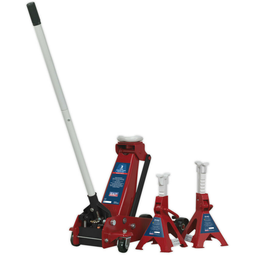 3 Tonne Hydraulic Trolley Jack - 515mm Max Height - 2 x Ratchet Axle Stands