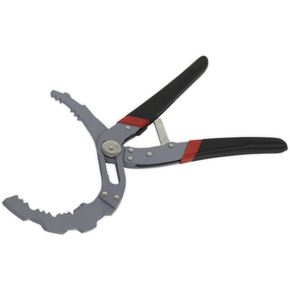 Self-Adjusting Angled Oil Filter Pliers - 60mm to 120mm Capacity - Serrated Jaws