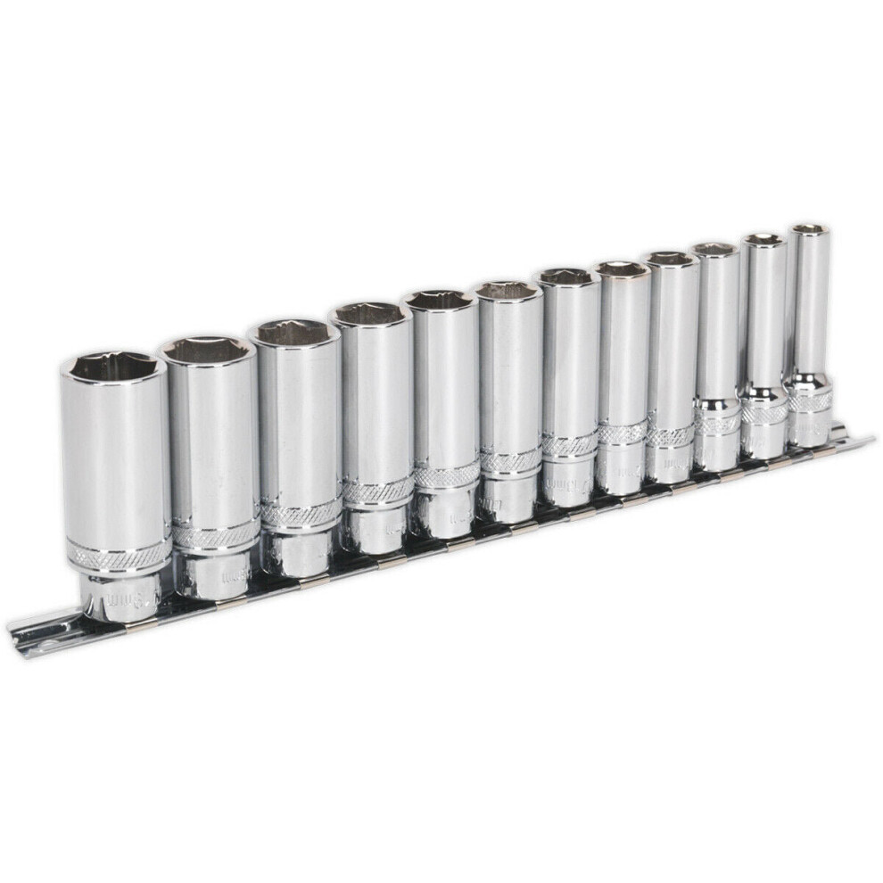 Loops 12 Pack Deep Socket Set 3/8" Metric Square Drive - 6 Point Lock-On Rounded Heads