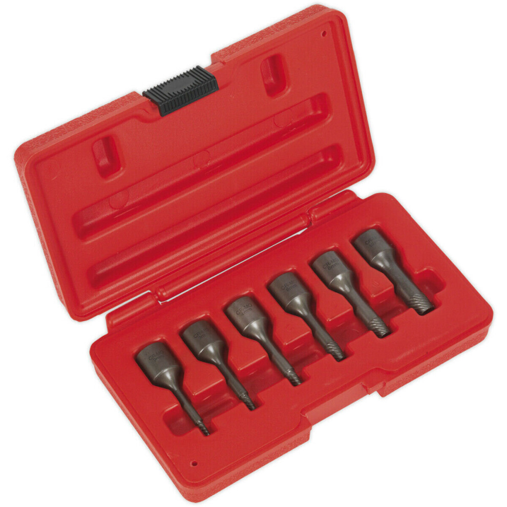 6 Piece Screw Extractor Set - 3/8" Sq Drive - Reverse Spiral Design - Chromoly 5056524252871
