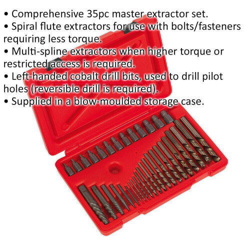 Loops 35 Piece Master Extractor Set - Screw Bolt & Nut Extraction - Storage Case 1