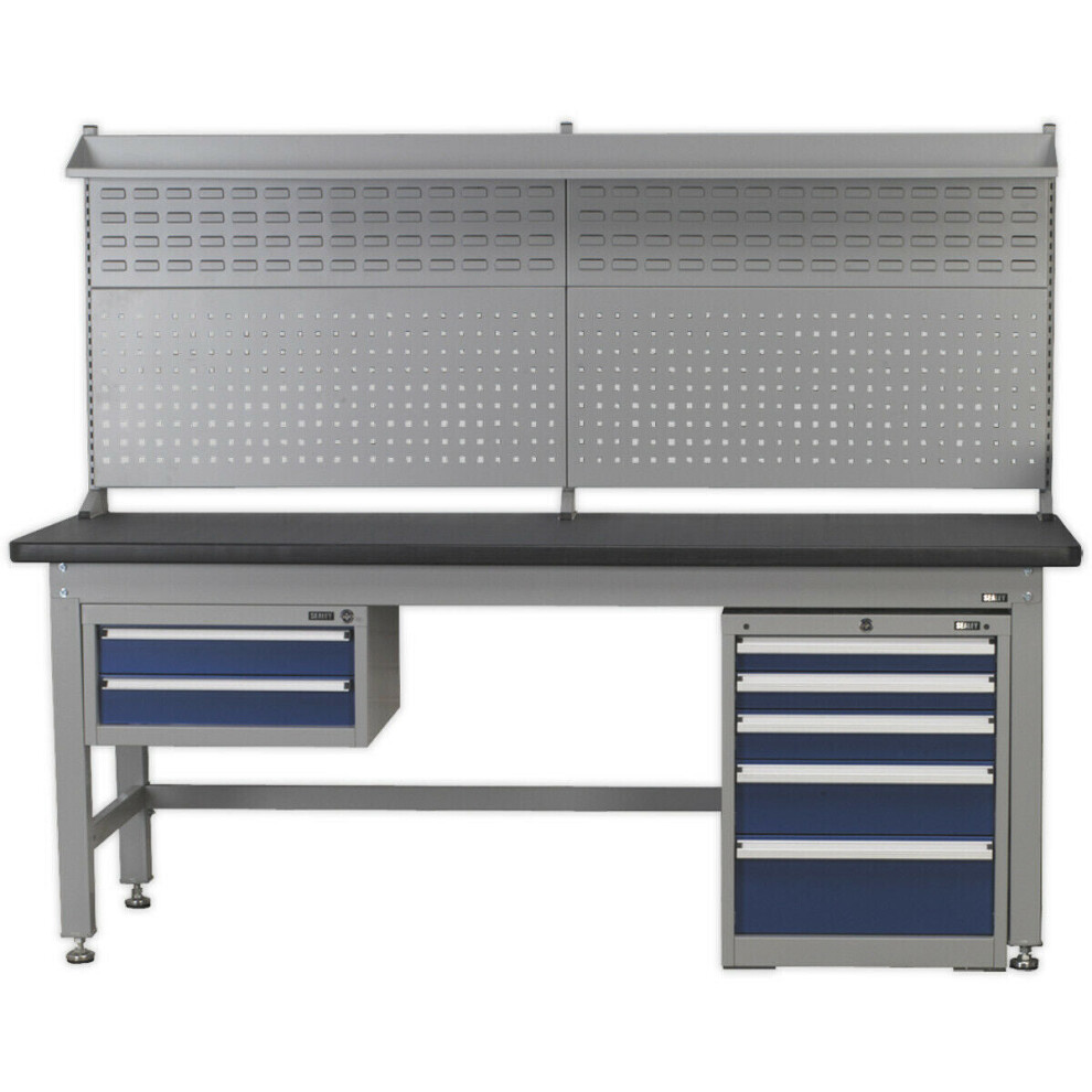 Loops Complete Industrial Workstation & Cabinet Set - Back Panel Drawers Storage 1.8M