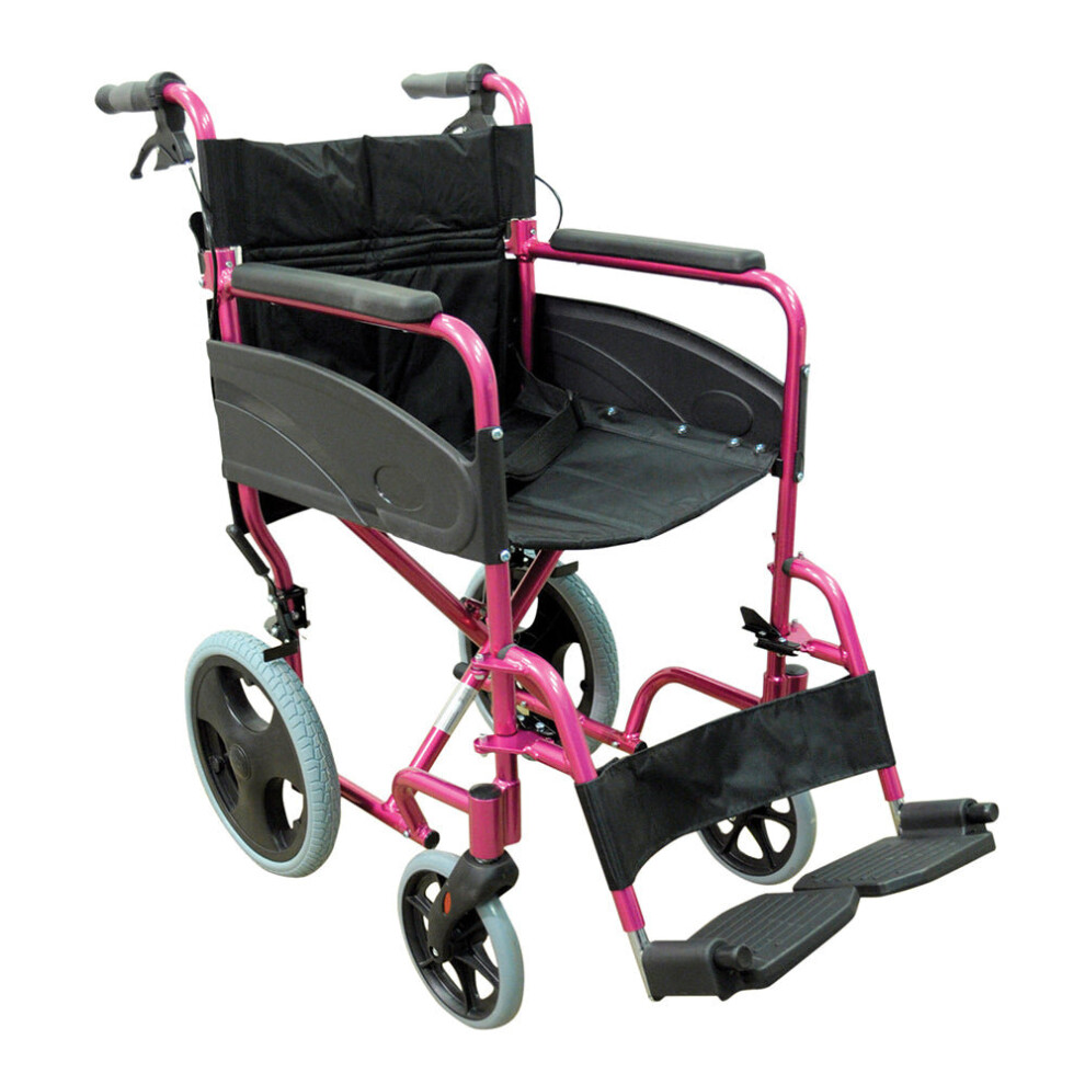 Lightweight Aluminium Compact Attendant Propelled Transport Wheelchair - Pink