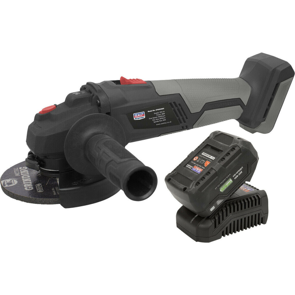 20V Brushless Angle Grinder Kit - Includes 4Ah Battery & Charger - Storage Bag 5056524267967