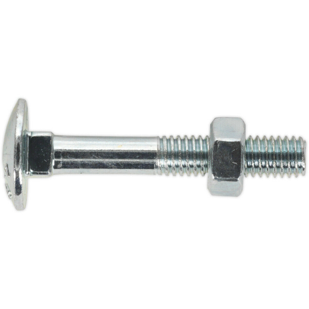 100 PACK Zinc Plated Coach Bolt and Nut - M6 x 40mm - 1.5mm Pitch - DIN 603