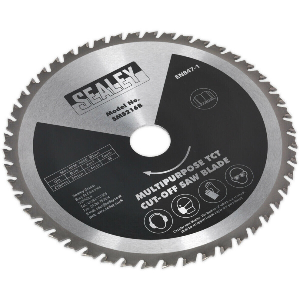 216mm x 2.4mm Cut-Off Circular Saw Blade 48 TPU 30mm Bore Multi Purpose TCT