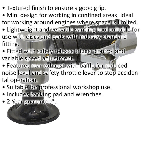Loops 50mm AIR Mini Detail Sander - 1/4" BSP - Variable Speed Hook & Loop Backing Pad 1