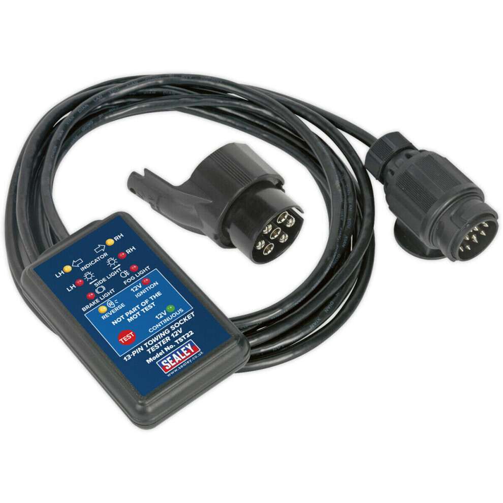 13-Pin Towing Socket Tester - DVSA Approved - 12V - 4.9m Cable - Classes 4 5 & 7