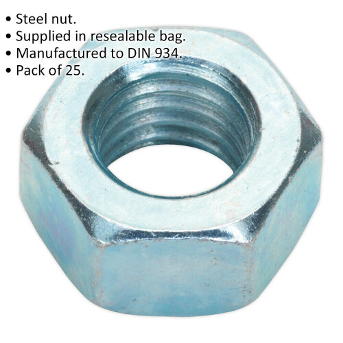 25 PACK - Steel Finished Hex Nut - M12 - 1.75mm Pitch - Manufactured to ...