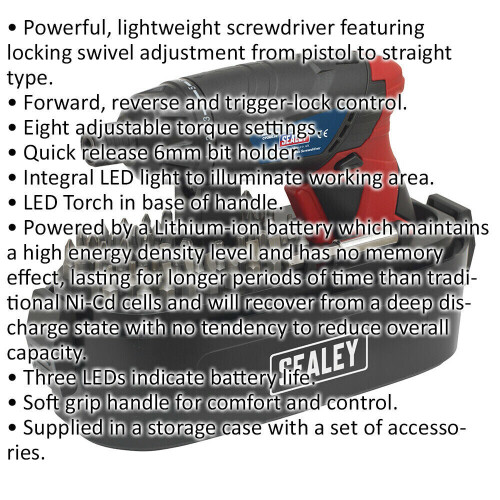 Loops 53 PACK 3.6V Cordless Screwdriver Set - 1.3Ah Lithium-ion Battery - LED Torch 1