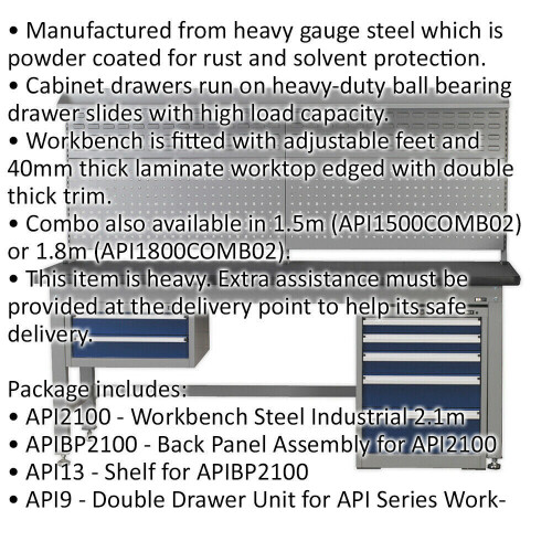 Loops 2.1m Complete Industrial Workstation & Cabinet Set - Back Panel Drawers Storage 1