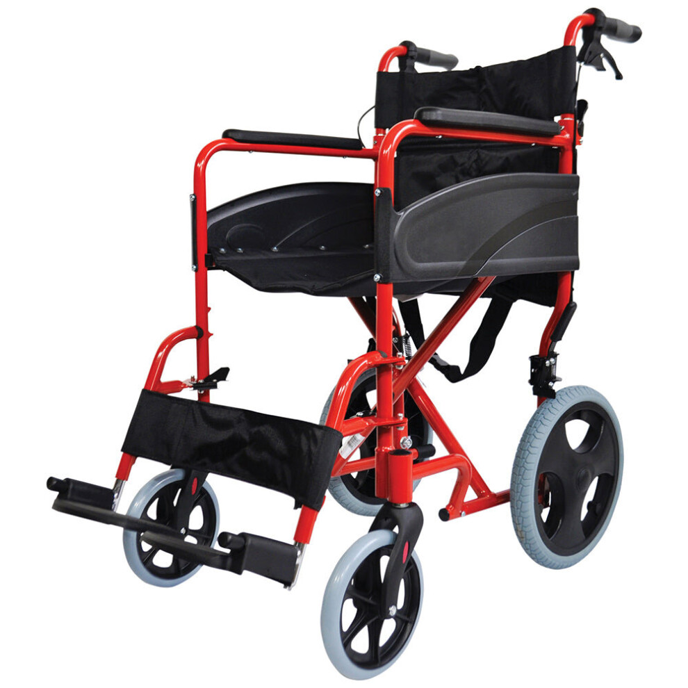 Lightweight Aluminium Compact Attendant Propelled Transport Wheelchair - Red