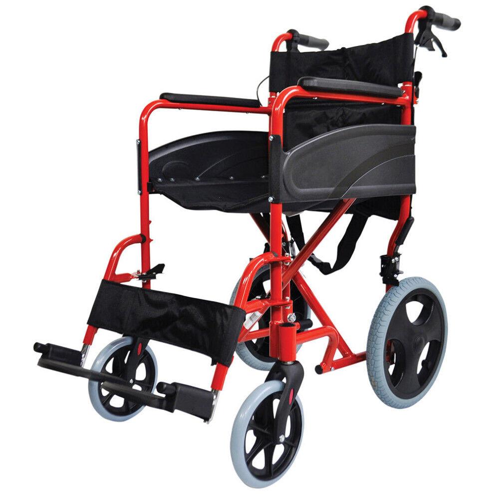 Loops Lightweight Aluminium Compact Attendant Propelled Transport Wheelchair - Red
