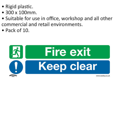 Loops 10x FIRE EXIT KEEP CLEAR Health & Safety Sign Rigid Plastic 300 x 100mm Warning 1