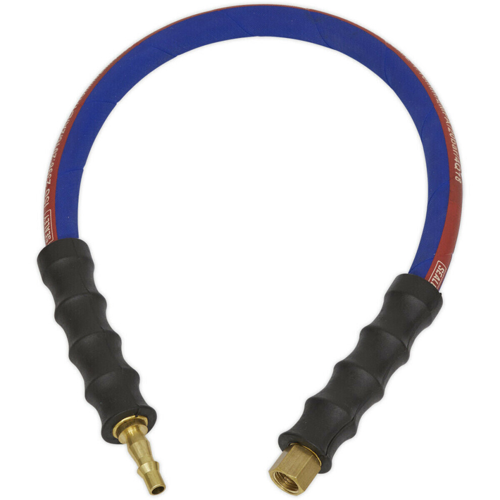 Rubber Air Leader Hose - 600 X 8Mm - Tailpiece And 1/4 Inch Bsp Union Fittings 5056524240182