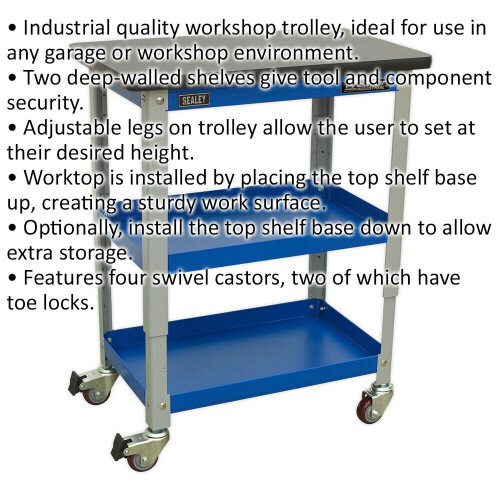 Loops 3 Level Industrial Workshop Trolley - 300kg Capacity - Adjustable Height 1