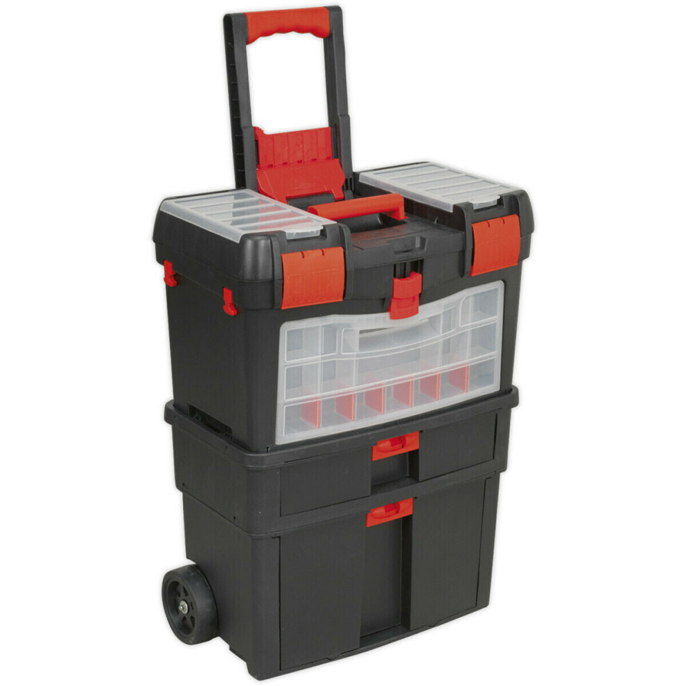 452 x 255 x 850mm Portable Tool Chest / Toolbox - Multi Compartment Wheeled Unit