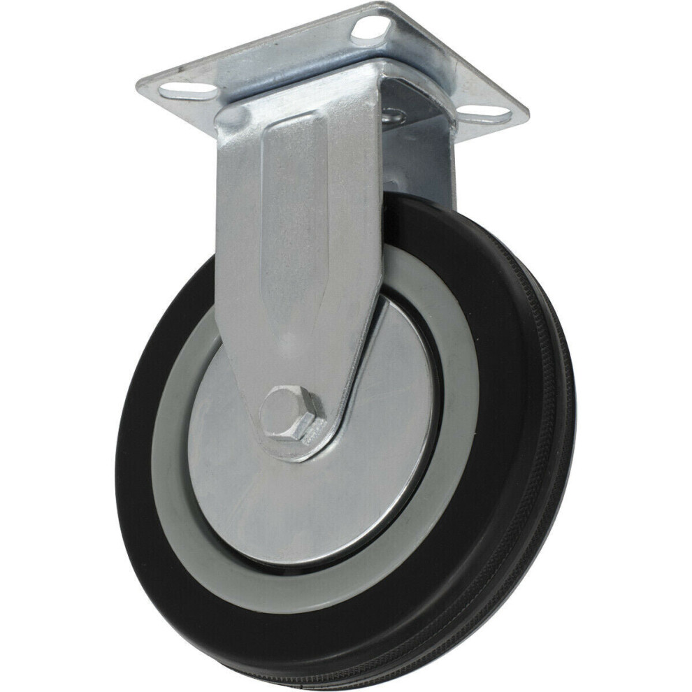 125mm Fixed Plate Castor Wheel - Durable Rubber with Steel Centre - 27mm Tread