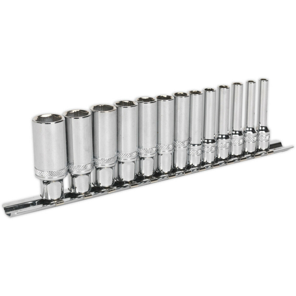 Loops 13 Pack Deep Socket Set 1/4" Metric Square Drive - 6 Point Lock-On Rounded Heads
