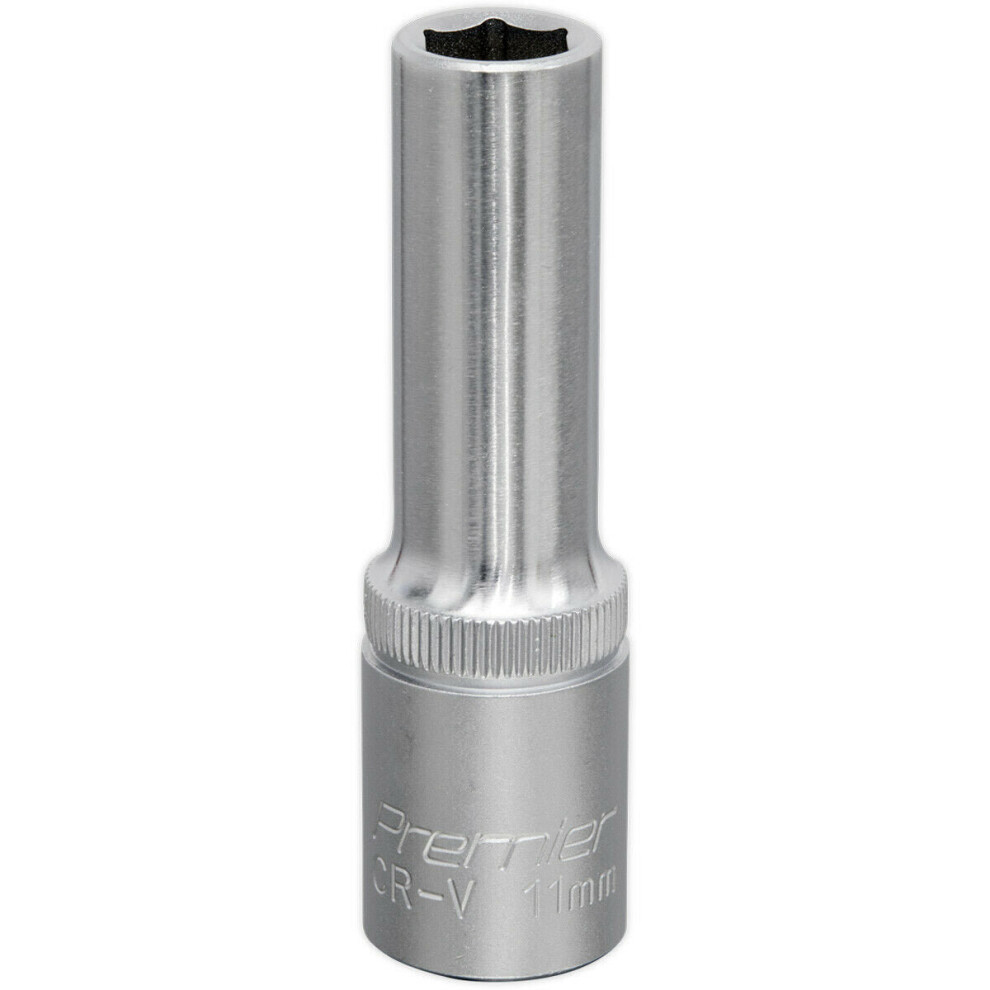 Loops 11Mm Steel Deep Drive Socket - 1/2" Square Drive - Chrome Vanadium Socket