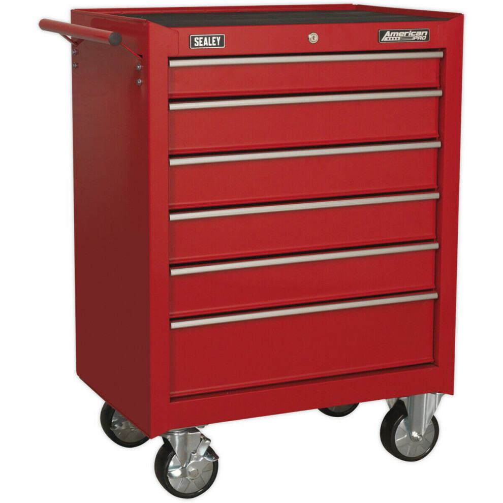 680 x 460 x 950mm 6 Drawer RED Portable Tool Chest Locking Mobile Storage Box