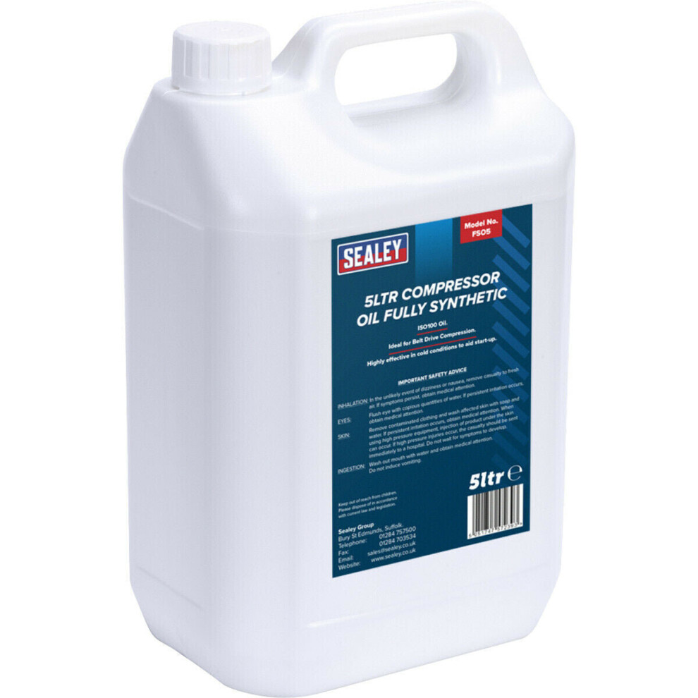 5L Fully Synthetic Compressor Oil - Suits Belt Drive Compressors - Start-Up Aid