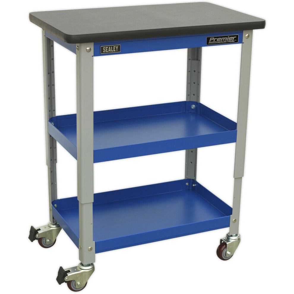 3 Level Industrial Workshop Trolley - 300Kg Capacity - Adjustable Height 5056524259382