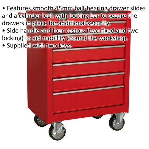 Loops 680 x 460 x 950mm 6 Drawer RED Portable Tool Chest Locking Mobile Storage Box 1