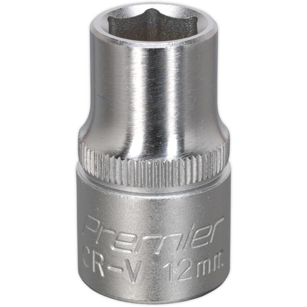 Loops 12Mm Steel Drive Socket - 1/2" Square Drive - Chrome Vanadium Wrench Socket