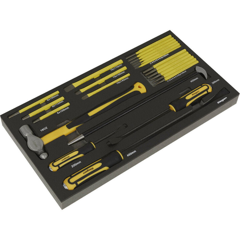 23 Piece Pry Bar Hammer & Punch Set with  Tool Tray - Tool Box Tray Tidy Chest