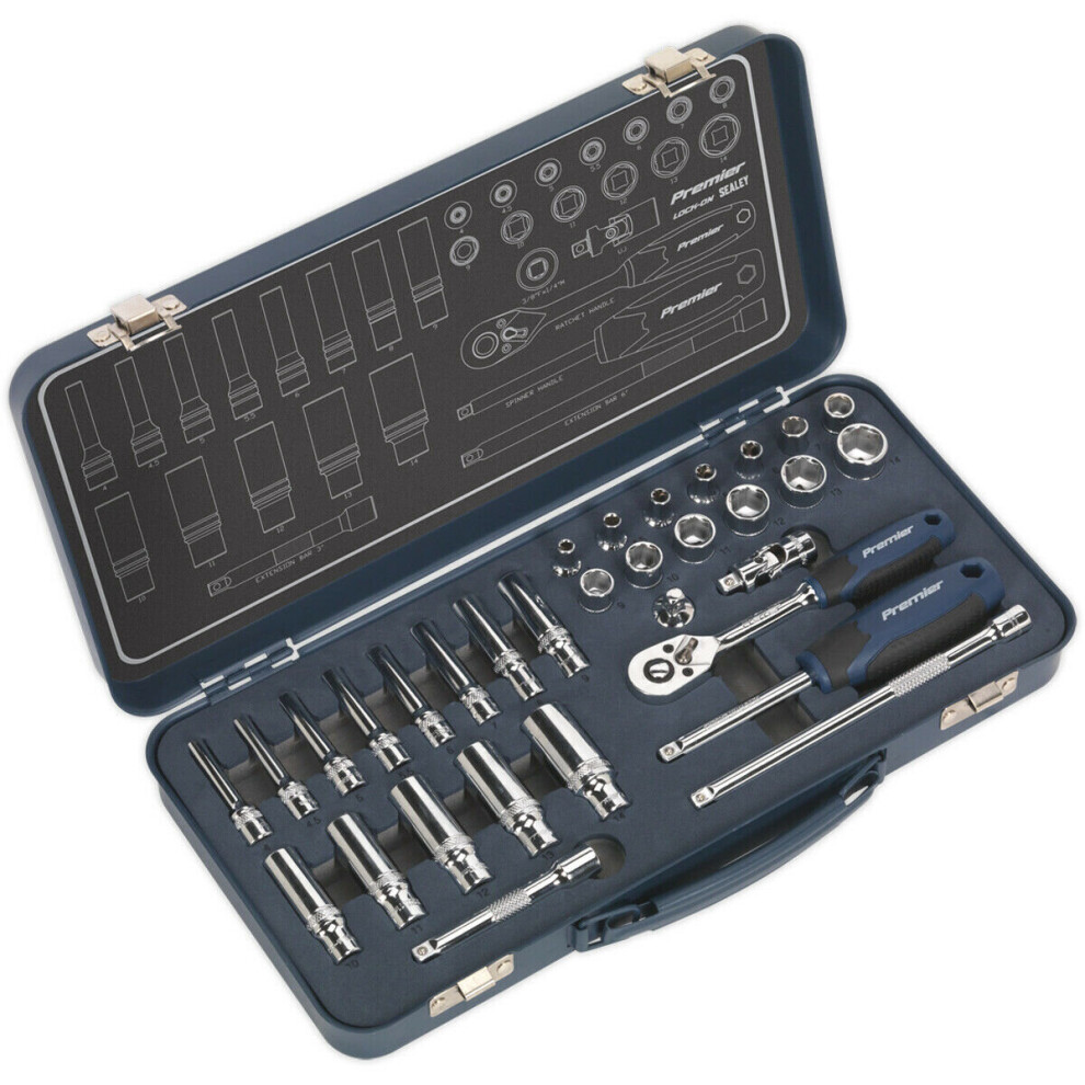 32 Pack Socket Set 1/4" Metric Square Drive - 6 Point Lock-On Rounded Heads 5056524242315