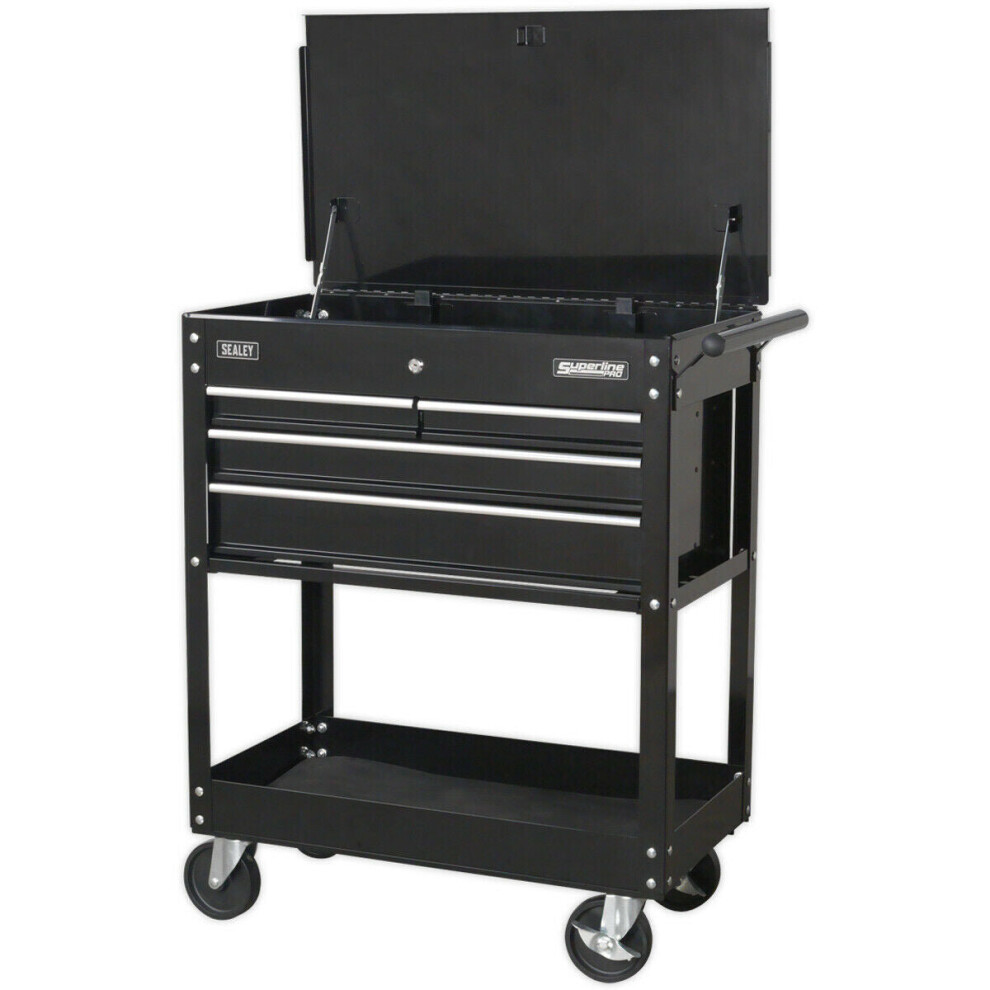 Heavy Duty Tool & Parts Trolley - 925 x 440 x 900mm - Lockable Top - Black