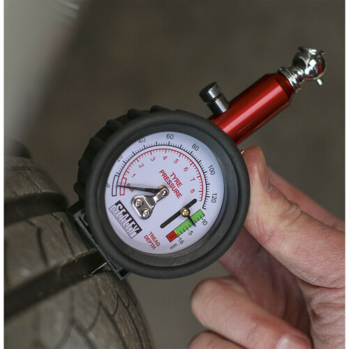 Loops 120psi Premium Tyre Pressure Gauge & Tread Depth Reader - 45Â Angled Chuck Plug 2