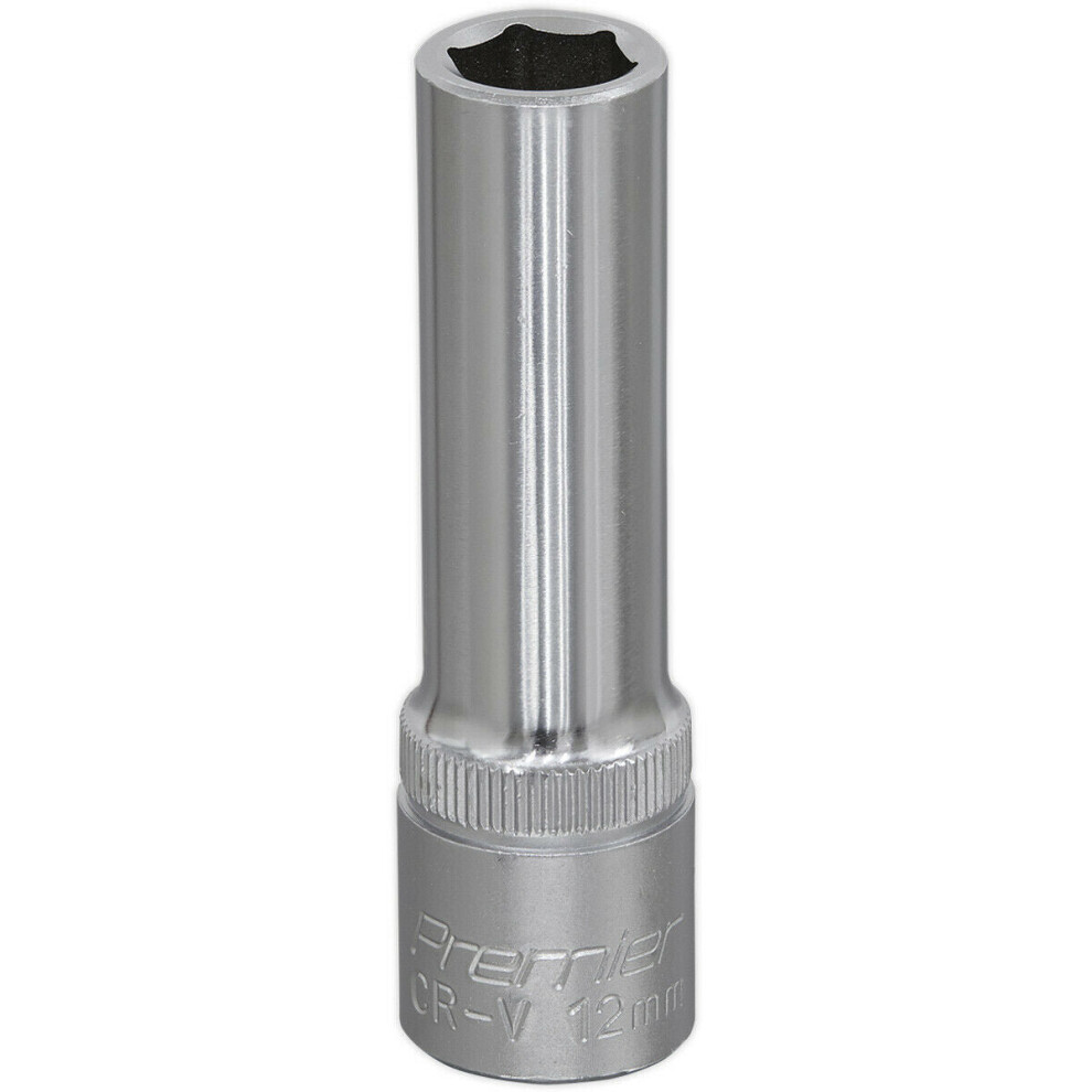Loops 12Mm Steel Deep Drive Socket - 1/2" Square Drive - Chrome Vanadium Socket