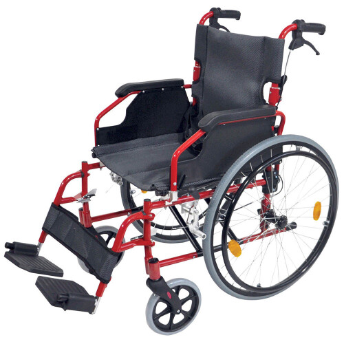 Loops Deluxe Self Propelled Aluminium Wheelchair - Compact Foldable Design - Red