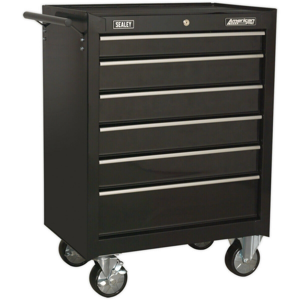 680 X 460 X 950Mm 6 Drawer Black Portable Tool Chest Locking Mobile Storage Box 5056524256947
