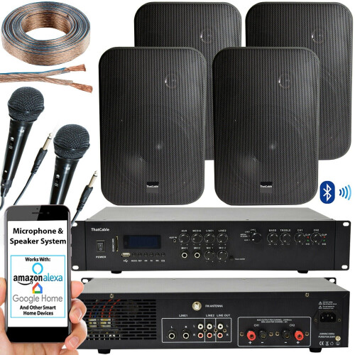 Loops 400W Bluetooth Sound System 4x Black 200W Wall Speaker Karaoke Amp & Microphones 1