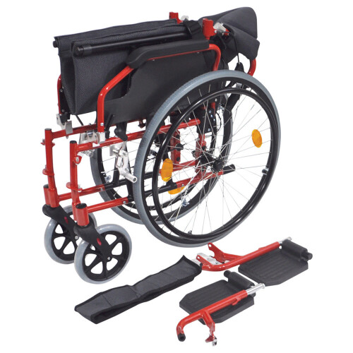 Loops Deluxe Self Propelled Aluminium Wheelchair - Compact Foldable Design - Red 2