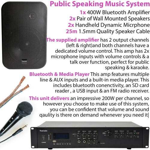 Loops 400W Bluetooth Sound System 4x Black 200W Wall Speaker Karaoke Amp & Microphones 2