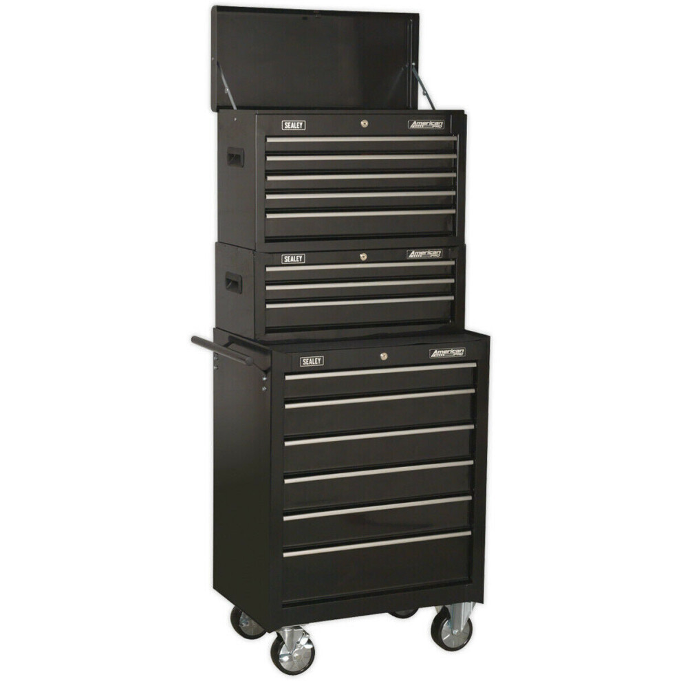 Loops 680 X 460 X 1635Mm 14 Drawer Combination Tool Chest - Black Mobile Storage Box