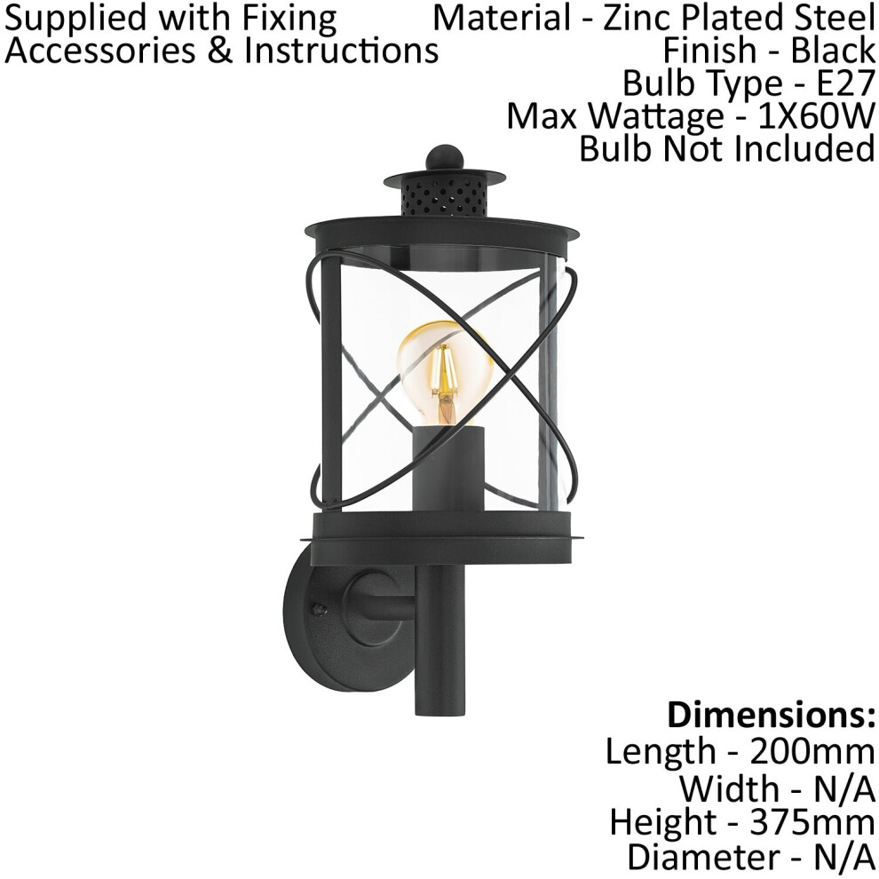 IP44 Outdoor Wall Light Black Loop Lantern 1 x 60W E27 Bulb Porch Lamp