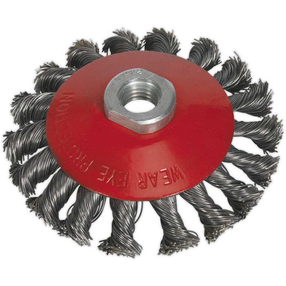 100mm Conical Wire Brush - Twisted Steel - M14 x 2mm - Up to 12500 rpm