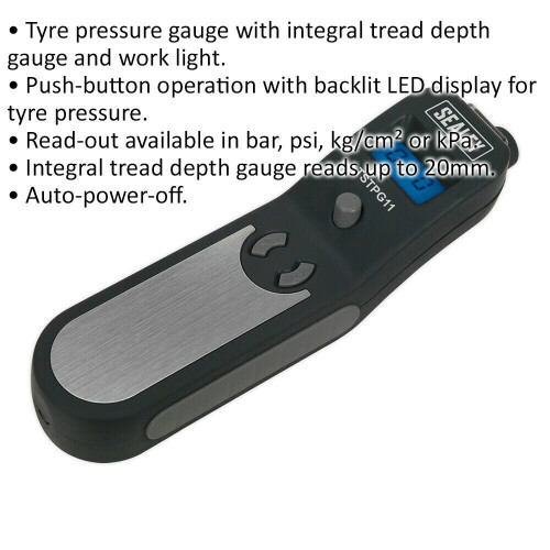 Loops 150psi Digital Tyre Pressure Gauge & Tread Depth Reader - LCD Display Portable 1