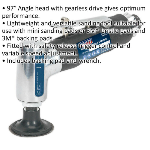 Loops 50mm AIR Angle Detail Sander - 1/4" BSP - Variable Speed - Mini & 3M Backing Pad 1