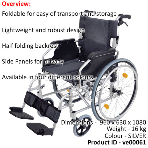 Loops Deluxe Self Propelled Aluminium Wheelchair - Compact Foldable Design - Silver 1