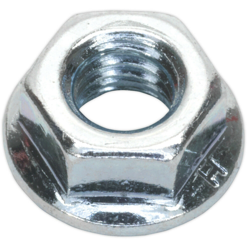 Pack of 100 Zinc Plated Serrated Flange Nut - 1.25mm Pitch - M8 - DIN 6923